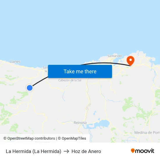 La Hermida (La Hermida) to Hoz de Anero map