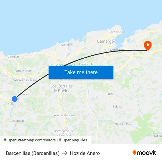 Barcenillas (Barcenillas) to Hoz de Anero map