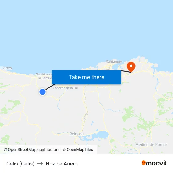 Celis (Celis) to Hoz de Anero map