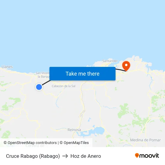 Cruce Rabago (Rabago) to Hoz de Anero map