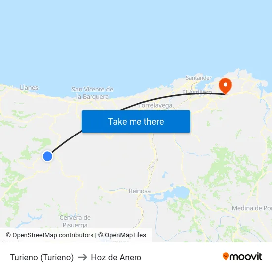 Turieno (Turieno) to Hoz de Anero map