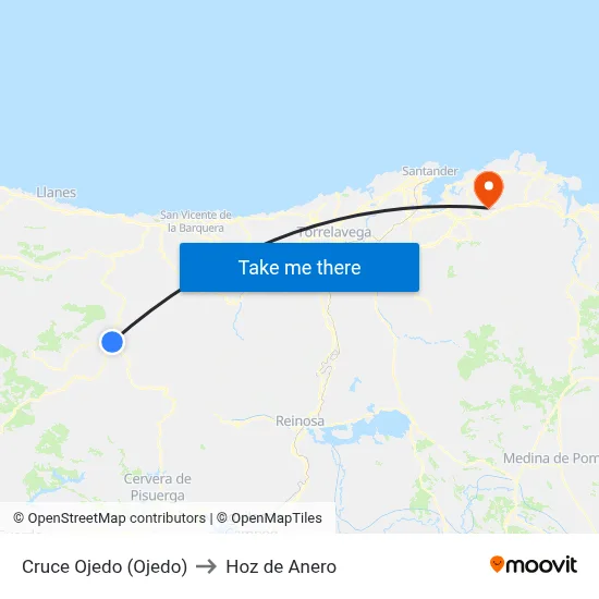 Cruce Ojedo (Ojedo) to Hoz de Anero map