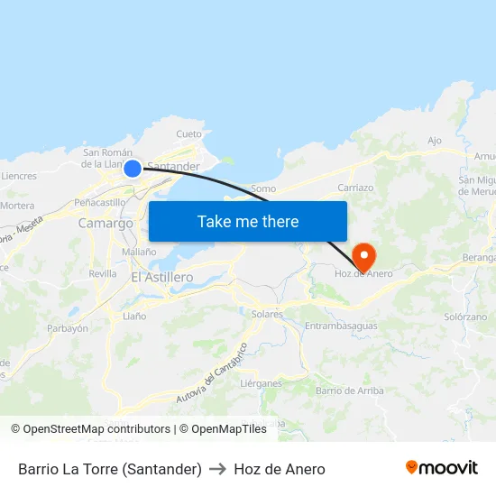 Barrio La Torre (Santander) to Hoz de Anero map