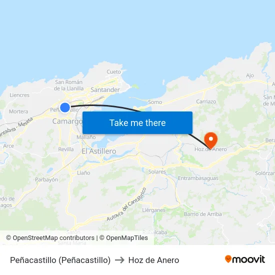 Peñacastillo (Peñacastillo) to Hoz de Anero map