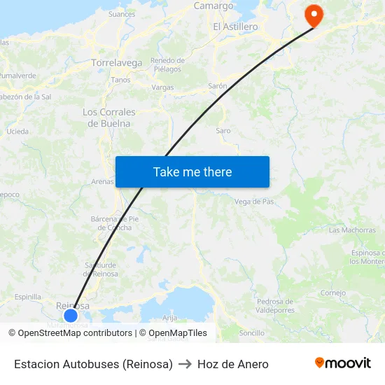 Estacion Autobuses (Reinosa) to Hoz de Anero map