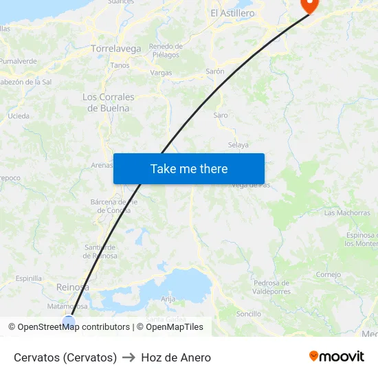 Cervatos (Cervatos) to Hoz de Anero map