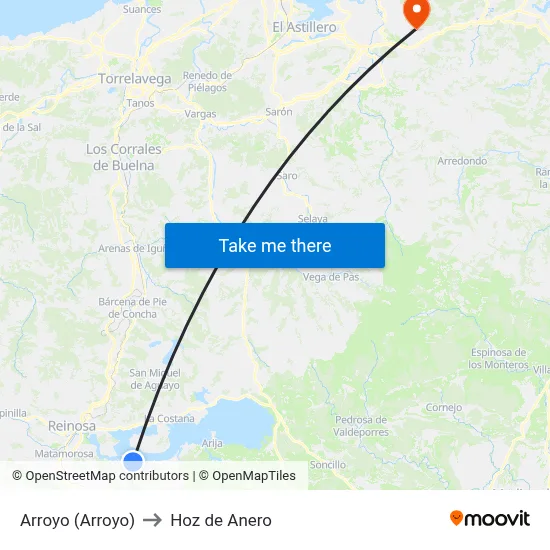 Arroyo (Arroyo) to Hoz de Anero map