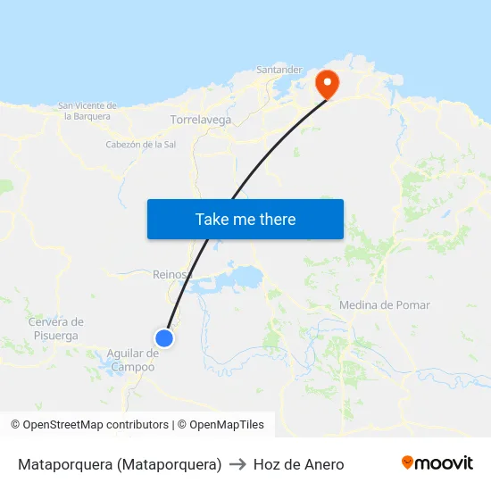 Mataporquera (Mataporquera) to Hoz de Anero map