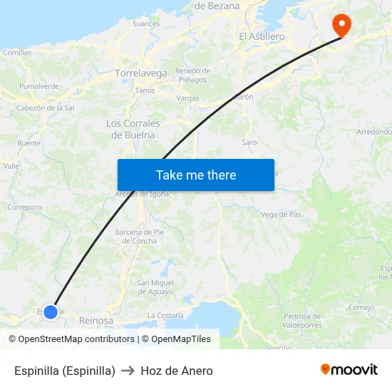 Espinilla (Espinilla) to Hoz de Anero map
