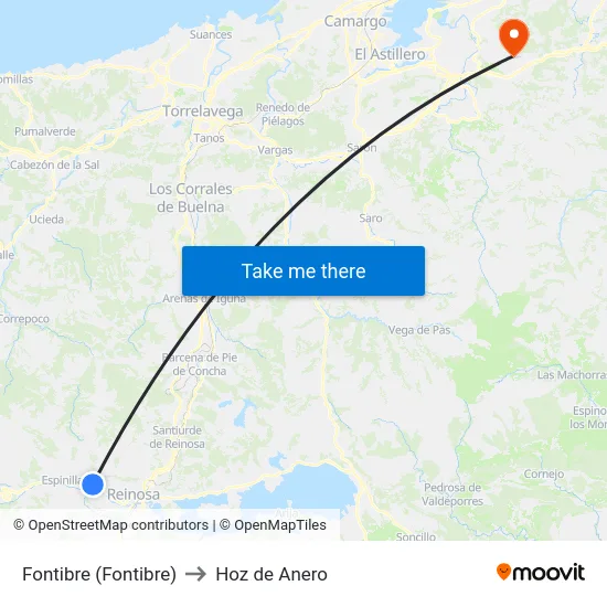 Fontibre (Fontibre) to Hoz de Anero map