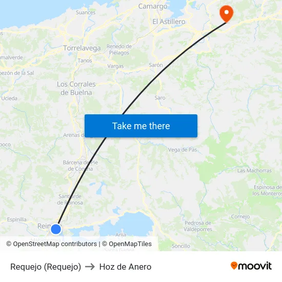 Requejo (Requejo) to Hoz de Anero map