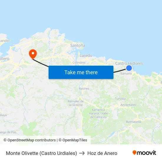 Monte Olivette (Castro Urdiales) to Hoz de Anero map
