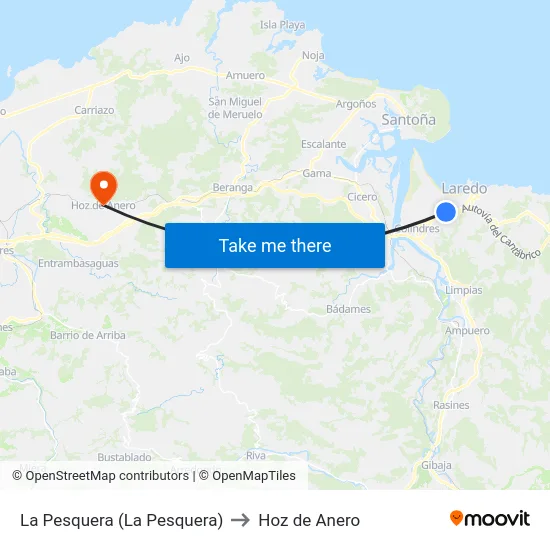La Pesquera (La Pesquera) to Hoz de Anero map