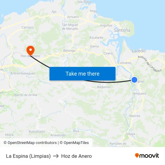 La Espina (Limpias) to Hoz de Anero map