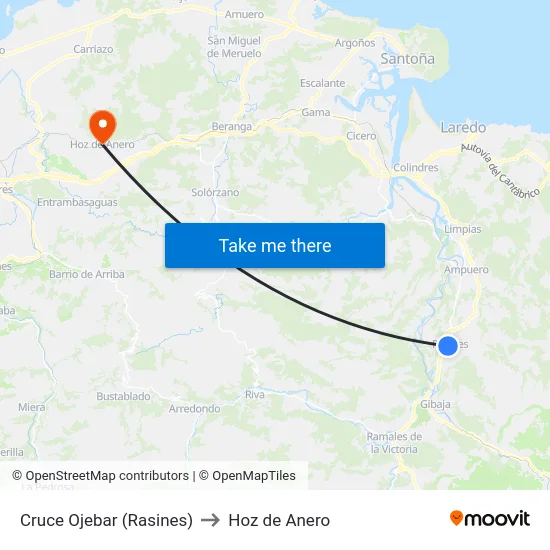 Cruce Ojebar (Rasines) to Hoz de Anero map