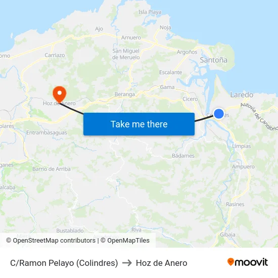 C/Ramon Pelayo (Colindres) to Hoz de Anero map