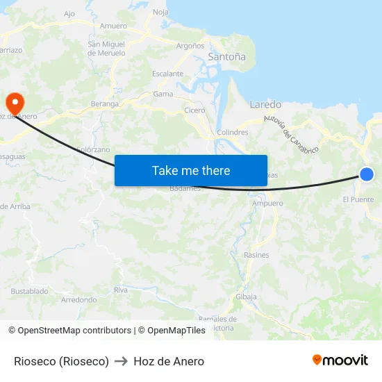 Rioseco (Rioseco) to Hoz de Anero map