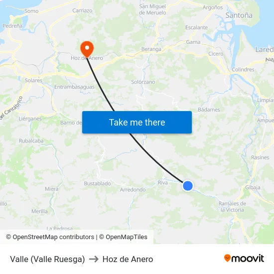 Valle (Valle Ruesga) to Hoz de Anero map