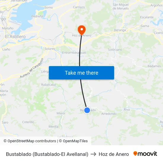 Bustablado (Bustablado-El Avellanal) to Hoz de Anero map