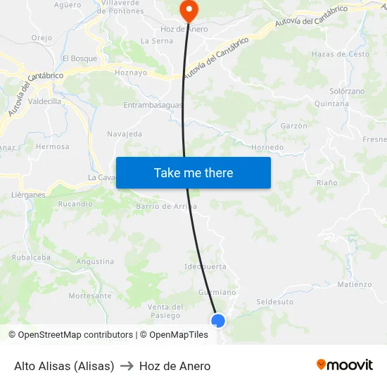 Alto Alisas (Alisas) to Hoz de Anero map