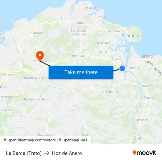 La Barca (Treto) to Hoz de Anero map