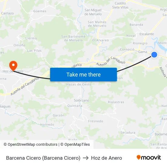 Barcena Cicero (Barcena Cicero) to Hoz de Anero map