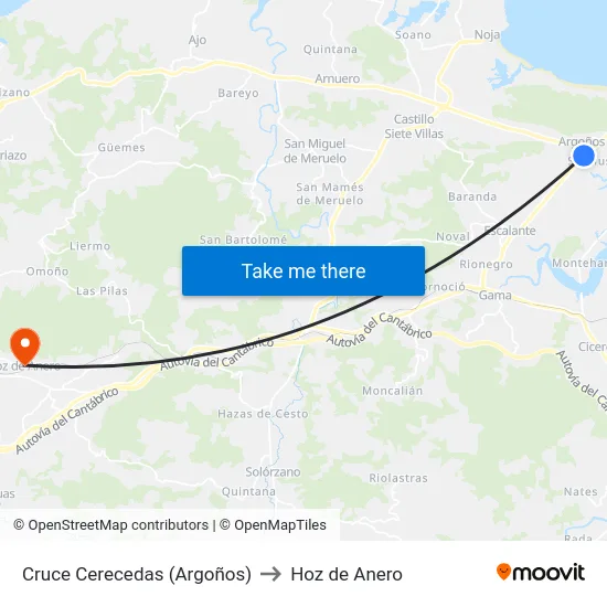 Cruce Cerecedas (Argoños) to Hoz de Anero map