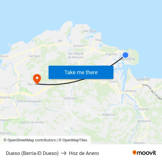 Dueso (Berria-El Dueso) to Hoz de Anero map