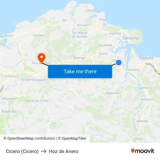 Cicero (Cicero) to Hoz de Anero map