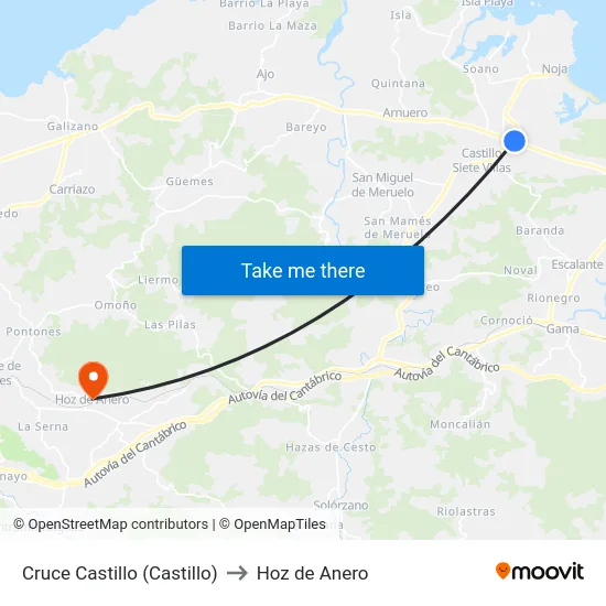 Cruce Castillo (Castillo) to Hoz de Anero map