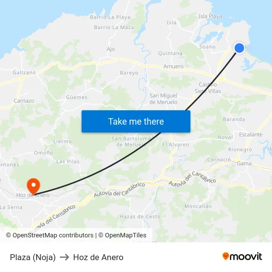 Plaza (Noja) to Hoz de Anero map