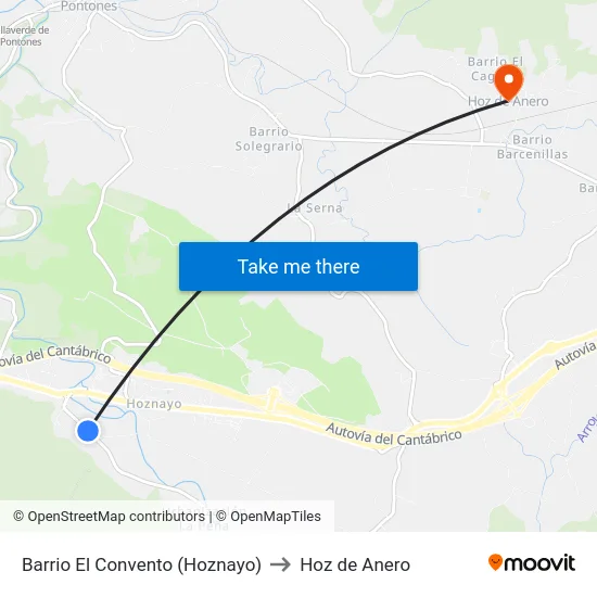 Barrio El Convento (Hoznayo) to Hoz de Anero map