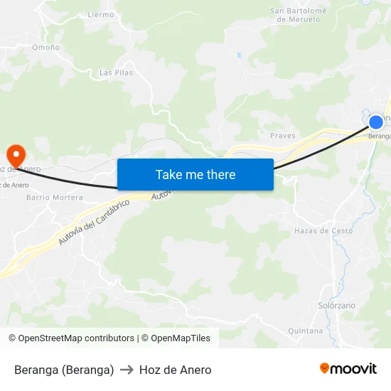 Beranga (Beranga) to Hoz de Anero map