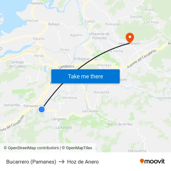 Bucarrero (Pamanes) to Hoz de Anero map