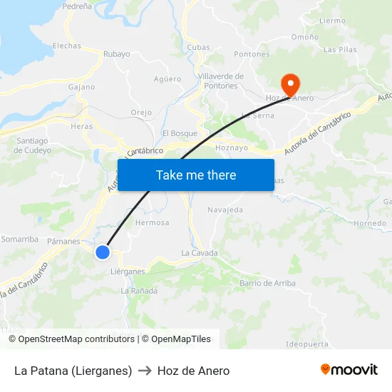 La Patana (Lierganes) to Hoz de Anero map