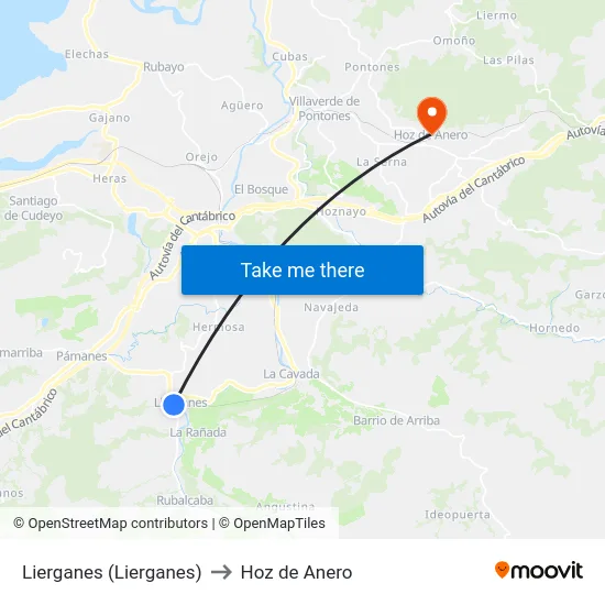 Lierganes (Lierganes) to Hoz de Anero map