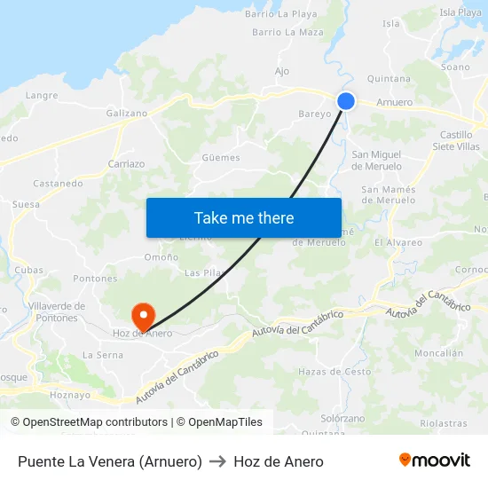 Puente La Venera (Arnuero) to Hoz de Anero map