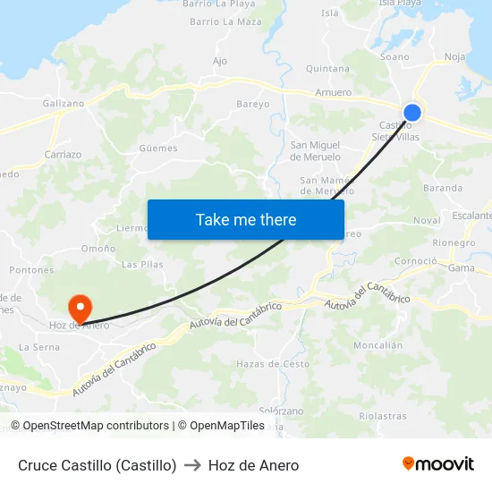 Cruce Castillo (Castillo) to Hoz de Anero map