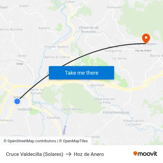 Cruce Valdecilla (Solares) to Hoz de Anero map