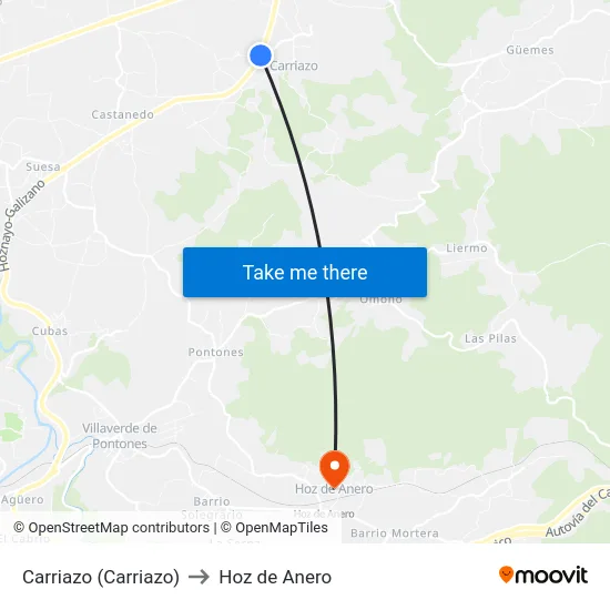 Carriazo (Carriazo) to Hoz de Anero map