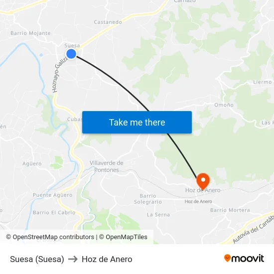 Suesa (Suesa) to Hoz de Anero map