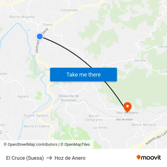 El Cruce (Suesa) to Hoz de Anero map