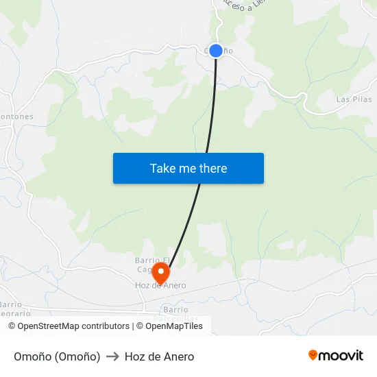 Omoño (Omoño) to Hoz de Anero map