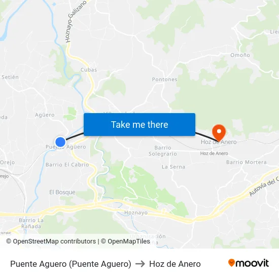 Puente Aguero (Puente Aguero) to Hoz de Anero map