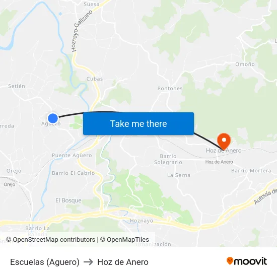Escuelas (Aguero) to Hoz de Anero map