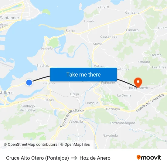 Cruce Alto Otero (Pontejos) to Hoz de Anero map