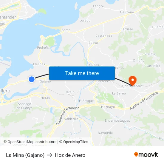 La Mina (Gajano) to Hoz de Anero map