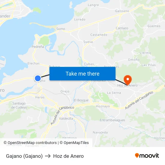 Gajano (Gajano) to Hoz de Anero map