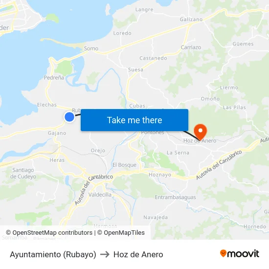 Ayuntamiento (Rubayo) to Hoz de Anero map