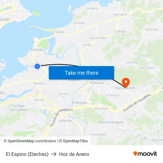 El Espino (Elechas) to Hoz de Anero map